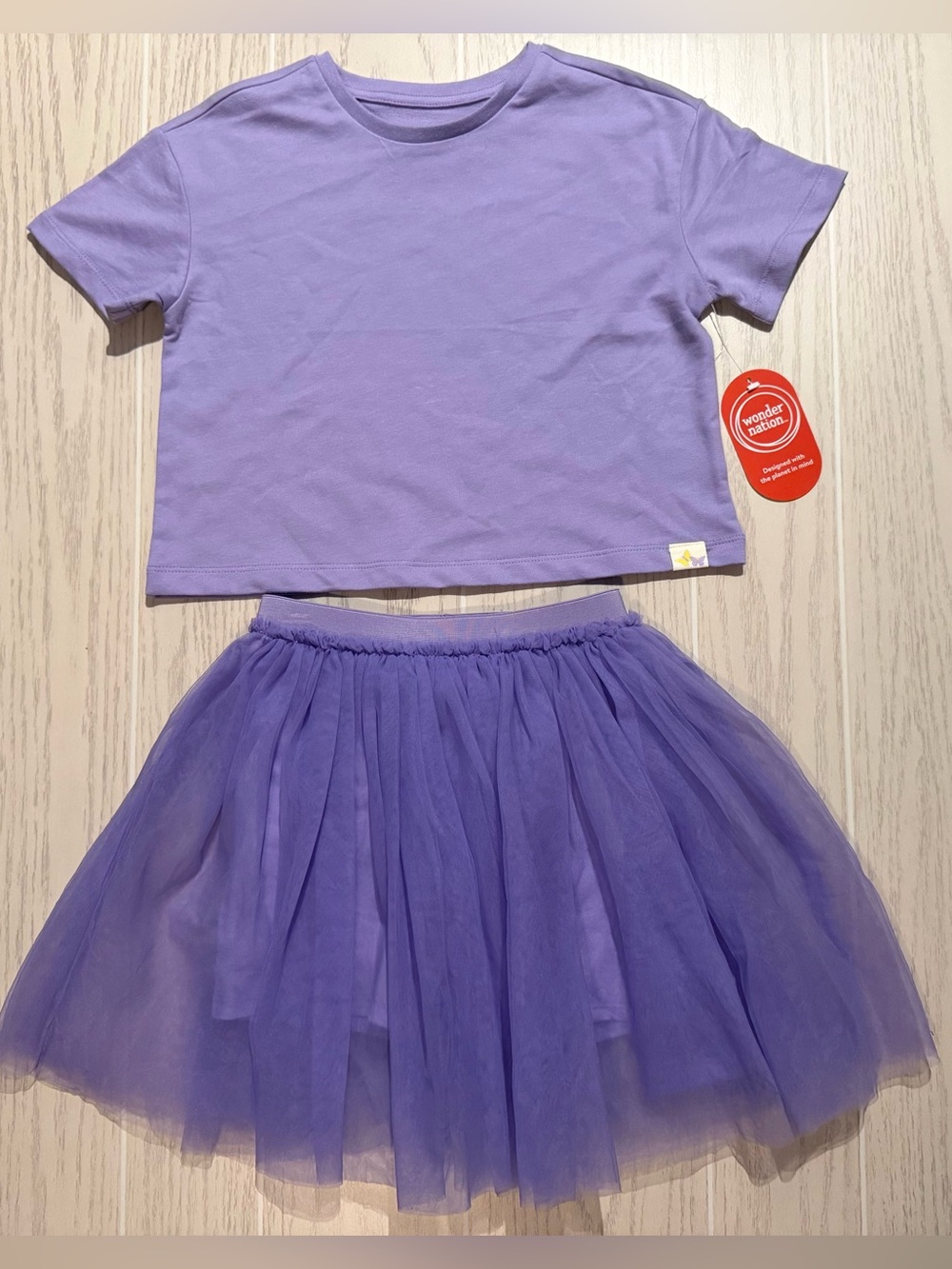 Wonder Nation Girls Size 7 Purple Tutu Skort Boxy T-Shirt 2 Piece Set NWT
